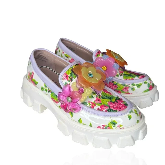 Betsey Johnson Vinie Lug Platform Shoes Women's US Size 8 Multi Floral Loafer - Picture 5 of 10